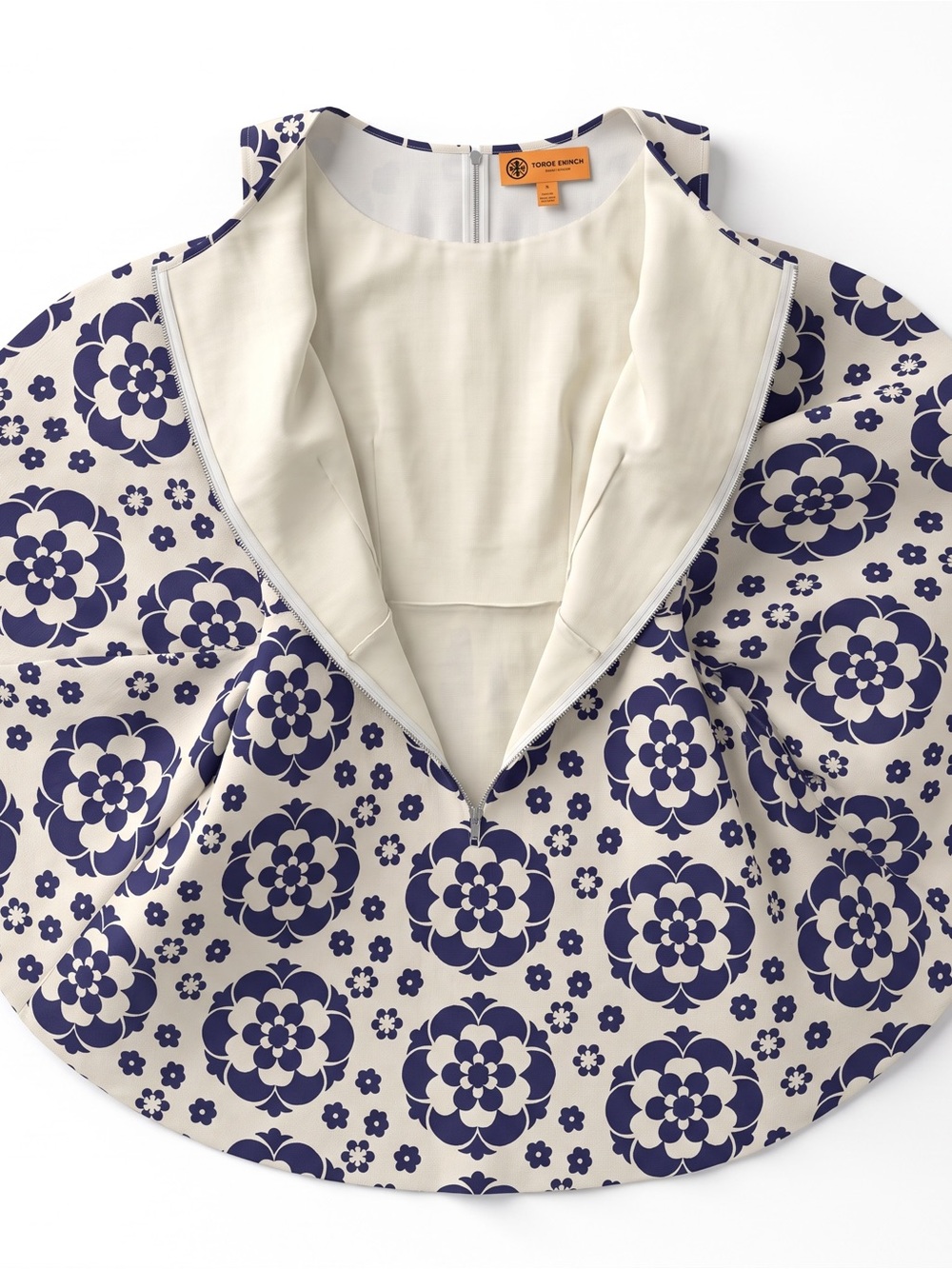 Sleeveless Floral Midi Dress in Navy and White - Picture 6 of 6